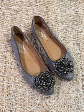 J. Renee GeezeLouise Gunmetal-Grey Beaded Pointed Toe Ballet Flats Size 9.5 US